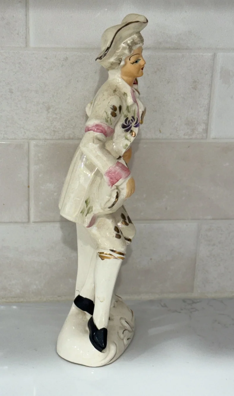 Vintage Porcelain Rococo Courting Couple Figurines Japan Gold Floral Set Regency